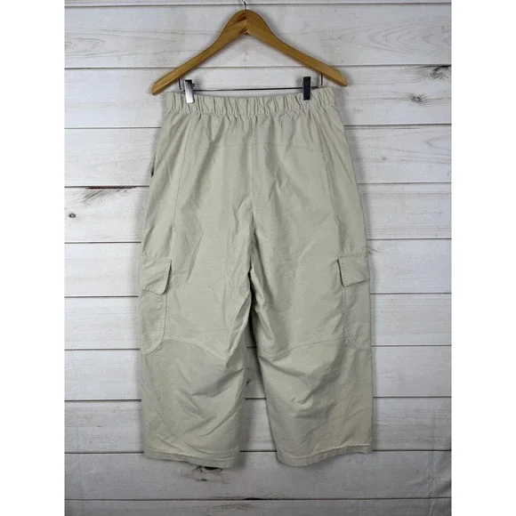 Lululemon Cargo Pants Womens 30 Beige Cropped Stretch Elastic Waist Pockets - Picture 2 of 8